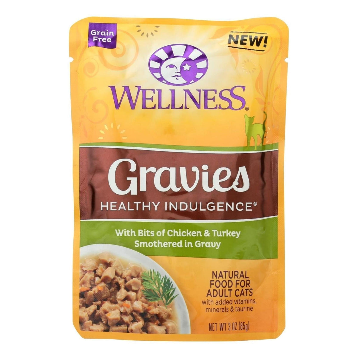 Wellness Pet Products cat food package promoting natural, healthy pet nutrition