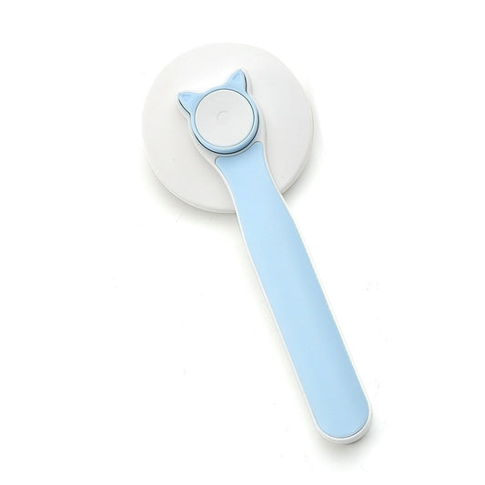 Self-cleaning cat grooming brush with stainless steel needles and anti-slip handle. Ideal for all pet hair types.