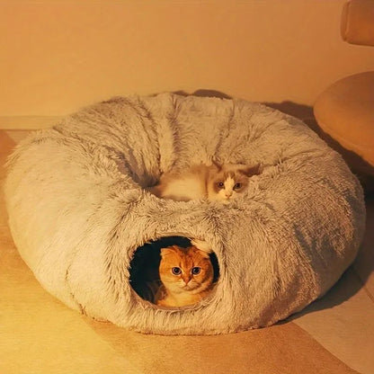 Plush round Cats Bed Christmas Beds with two cats inside for warm winter comfort and festive pet accessory