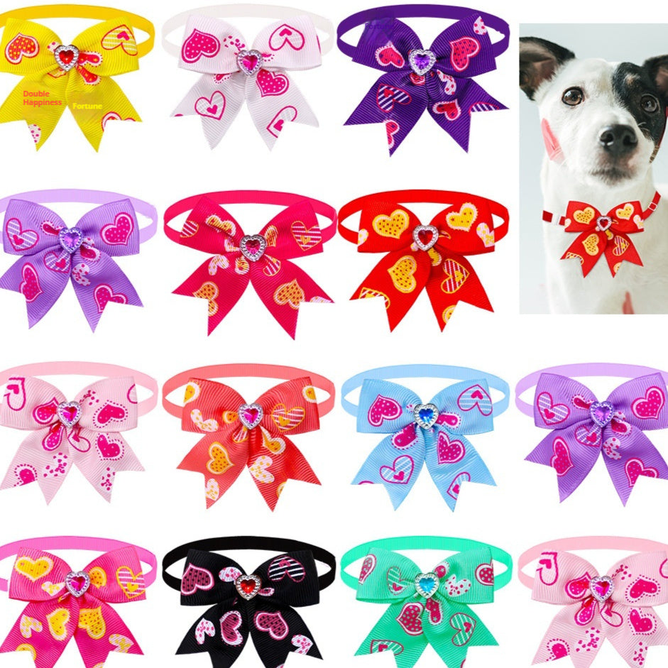 Colorful Pet Love Diamond Bow Tie bow tie accessories with heart designs and adjustable straps for pets