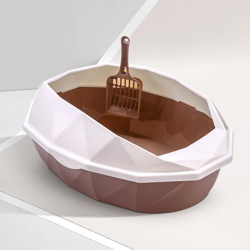 Plastic Anti-sputtering Diamond-shaped Semi-enclosed Cat Litter Box