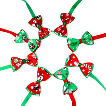 Cute Christmas pet supplies red and green handmade ribbon dog bow ties in eight festive colors