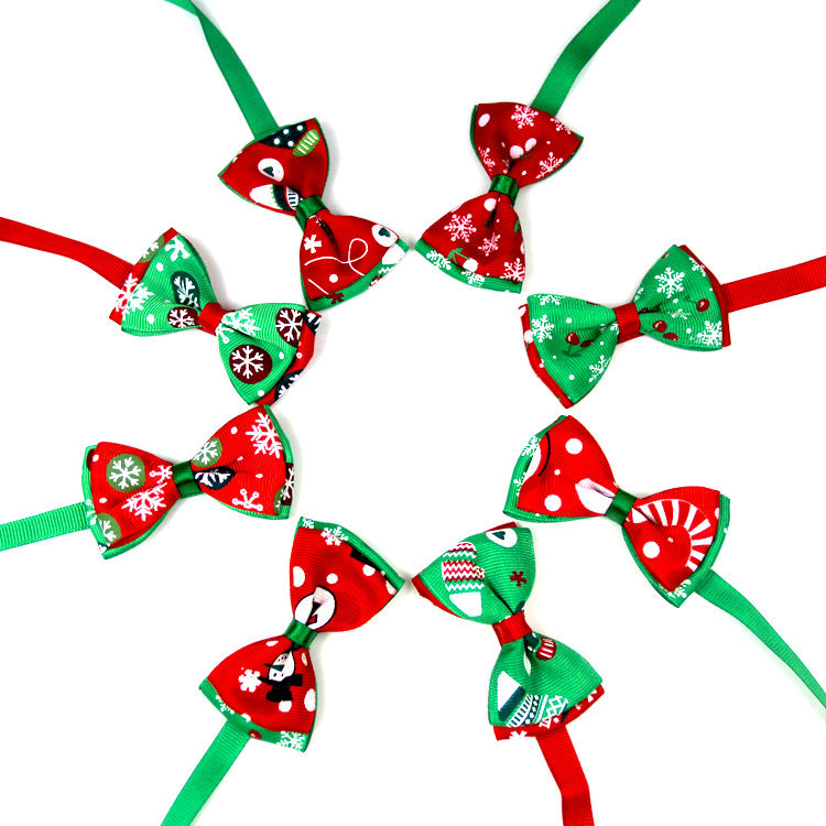 Cute Christmas pet supplies red and green handmade ribbon dog bow ties in eight festive colors