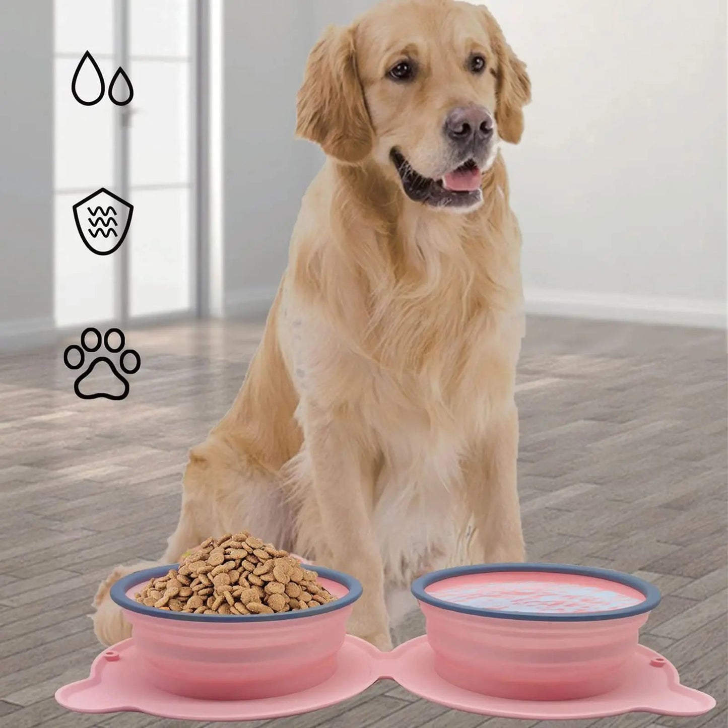 Collapsible Silicone Double Dog Bowl