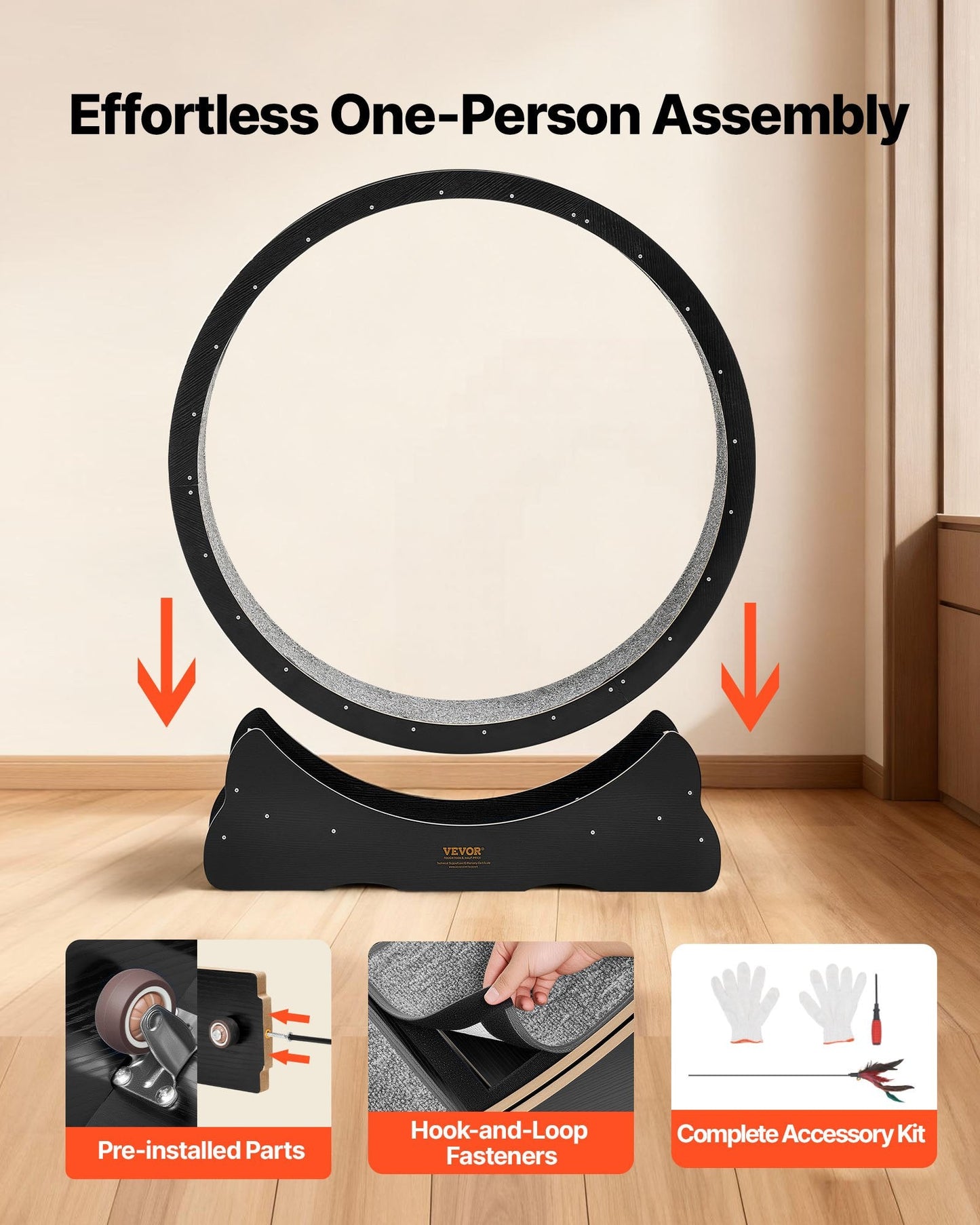 Cat Exercise Wheel, 48 In Wooden Cat Running Wheel For Indoor Cats Up To 28 Lbs, Cats Treadmill With Carpeted Runway, Quiet Kitten Sport Toys For Pets Fitness & Health, Black