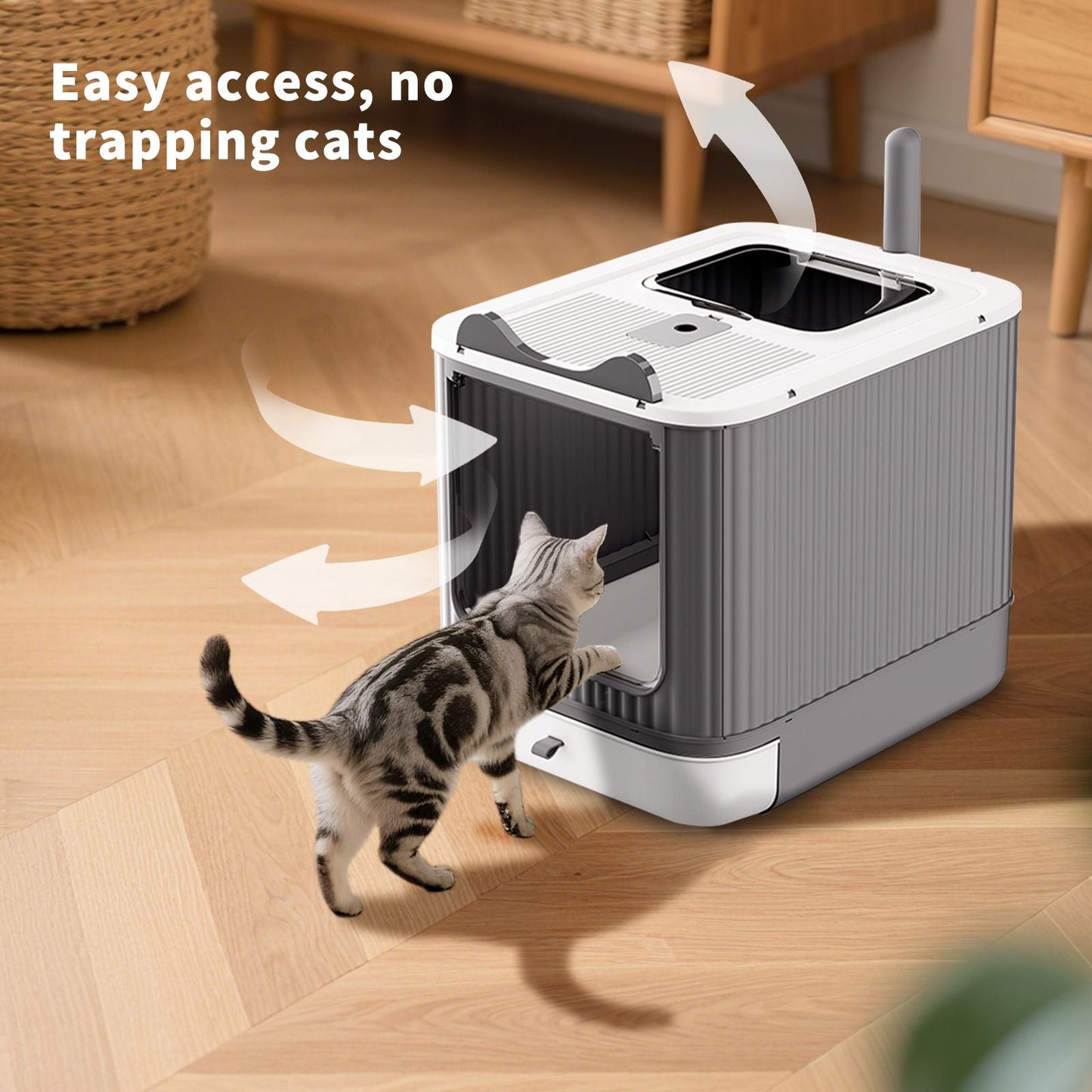 Foldable drawer style cat litter box with collapsible design and compact dimensions