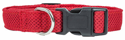 FeatherFit Mesh Comfort Collar, red, breathable lightweight design, adjustable, secure buckle, pet accessory.
