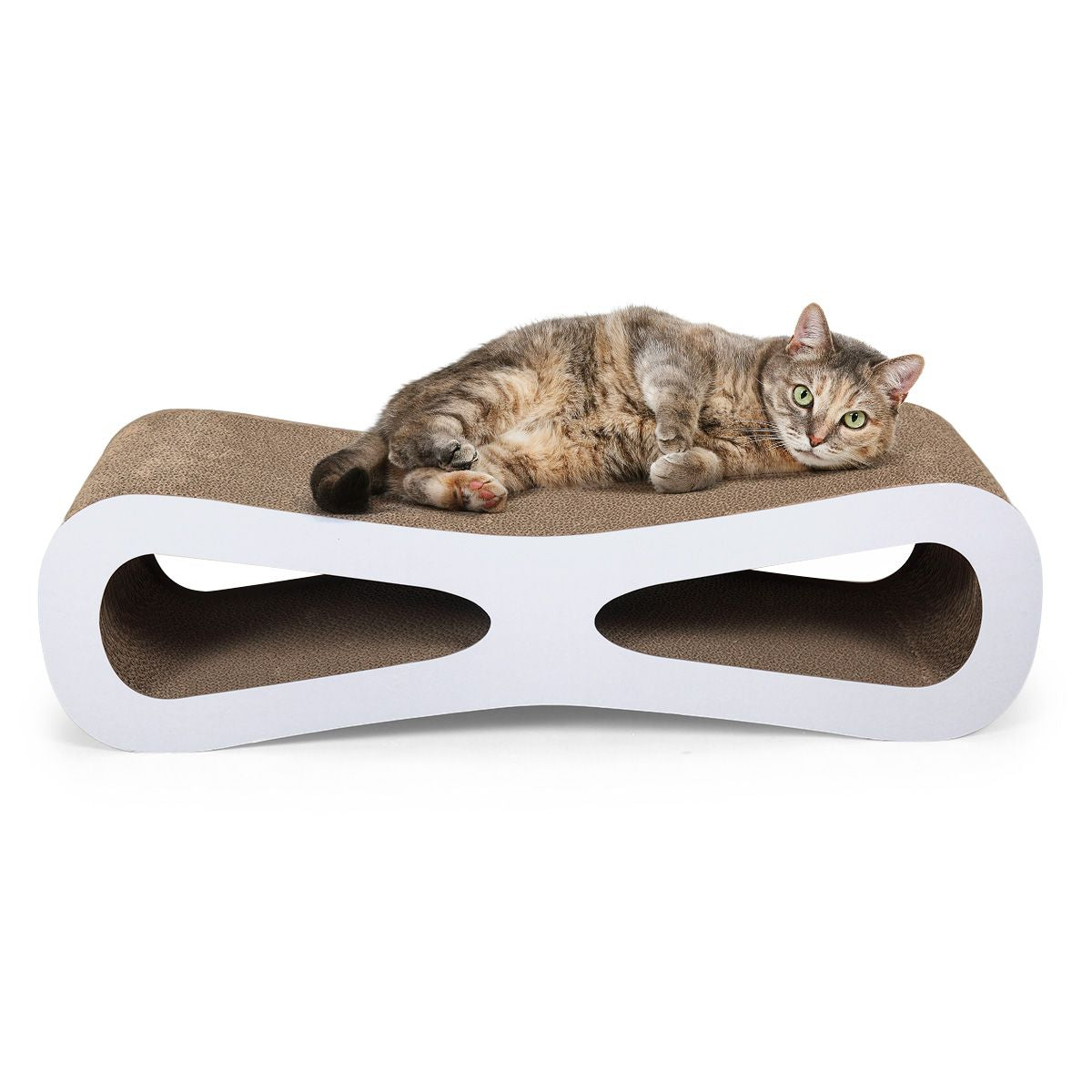 Cat-eyed Cat Scratcher and Lounge in original wood color made of BC corrugated board protecting furniture and cat paws