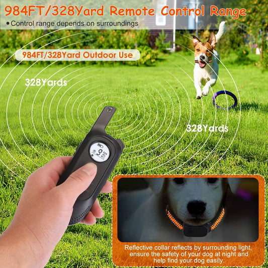 984FT Dog Training Collar| 984FT Dog Trainer | Long-Range Dog Collar | 3-Mode Dog Collar | Rechargeable Dog Trainer |Waterproof Dog Collar | Pet Training Collar | Dog Obedience Collar | Remote Dog E-Collar |Shock & Vibration Collar | Safety Lock Dog Collar |