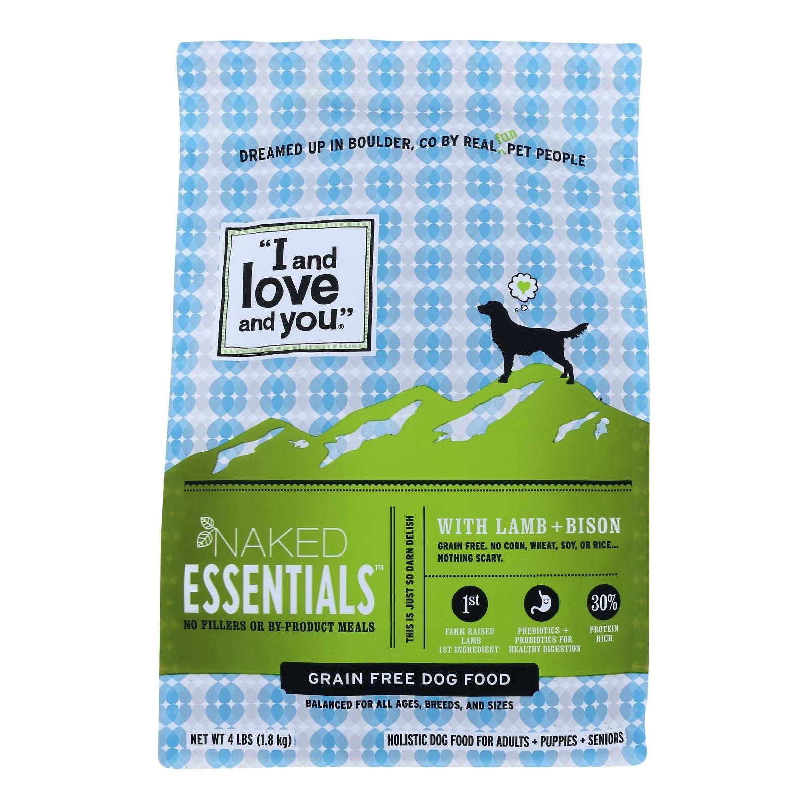 I and Love and You dog kibble lamb and bison case 4-pack 4 lb bags