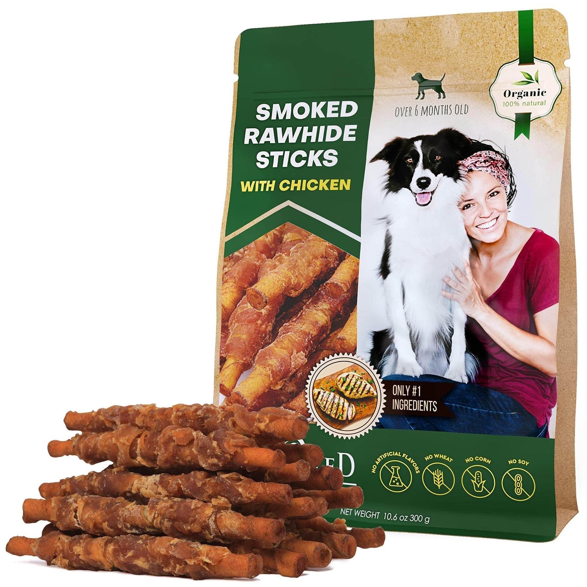 Dog Smoked Rawhide Sticks with chicken flavor for healthy chewing and dental care