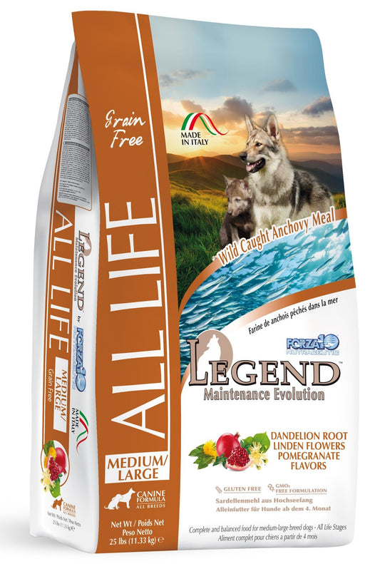Legend Dog All Life 25lb grain-free dog food with wild-caught anchovy as primary ingredient, ideal for allergies.