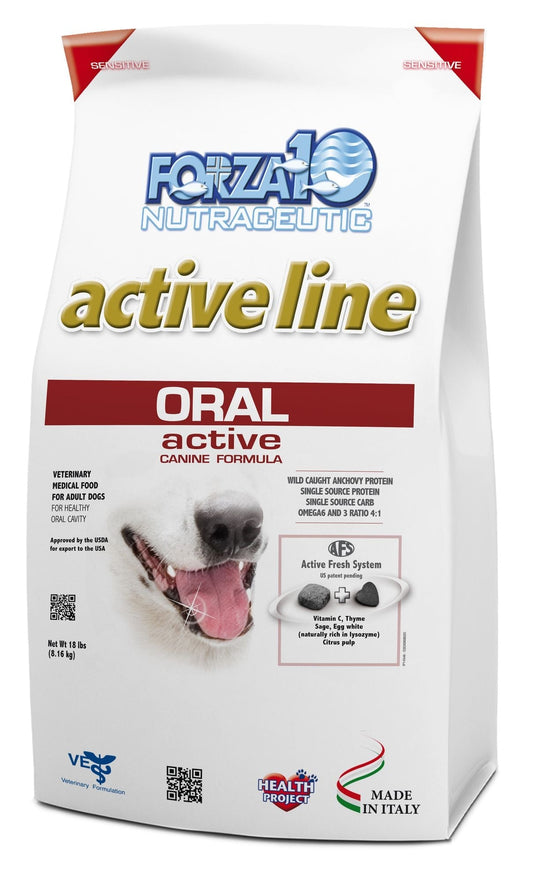 "Active Dog Oral 18lb bag with natural ingredients supporting dental health"