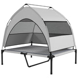 PawHut elevated dog bed with removable canopy, mesh panels, cooling pad, and storage bag, portable outdoor pet cot 36x29.5x35 inches