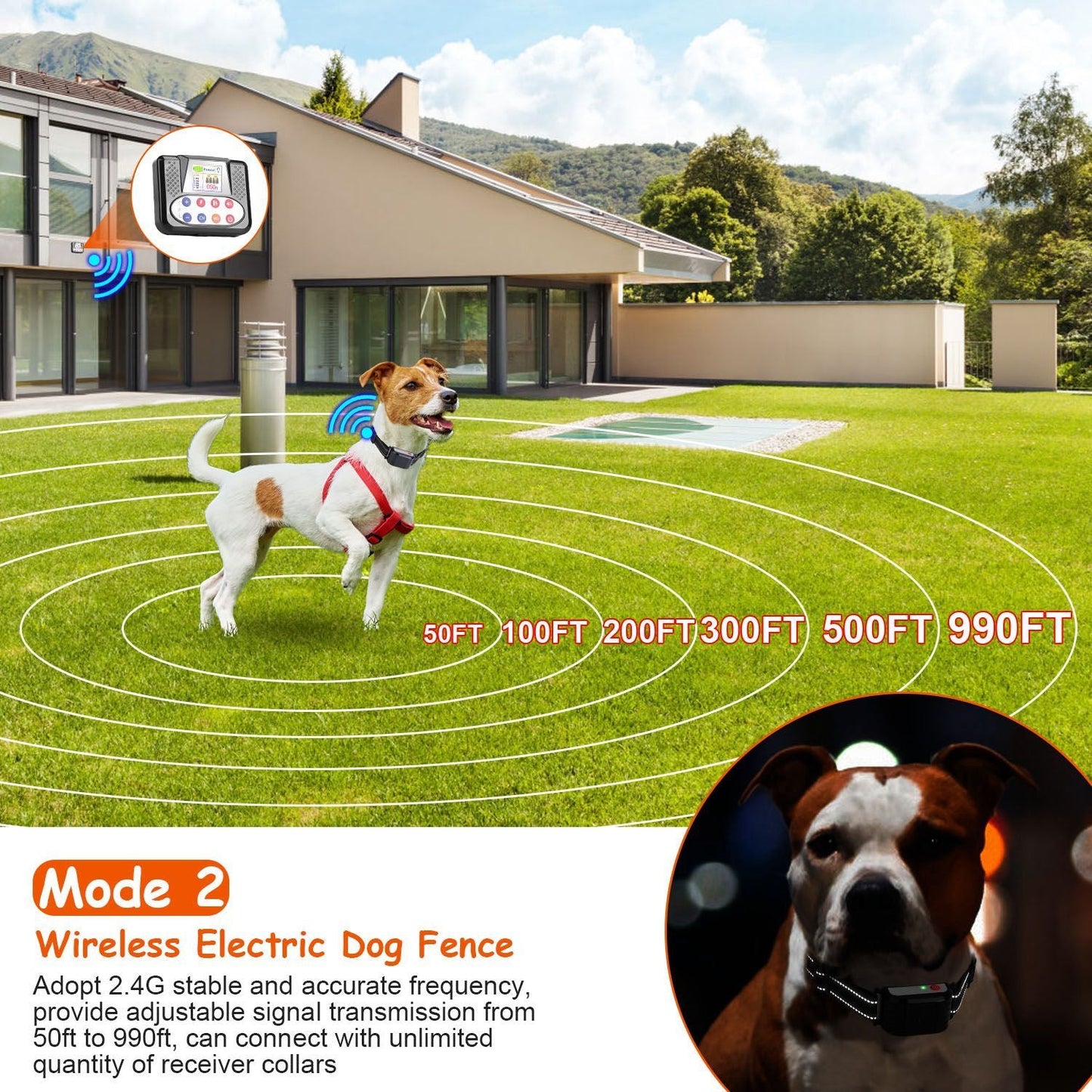 374621091 990FT Range Dog Wireless Fence
