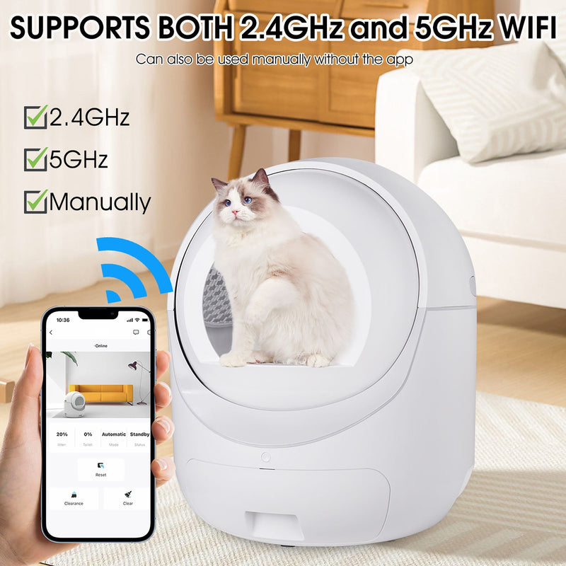 Automatic Cat Litter Box for Multiple Cats, 5G/2.4G WiFi, Double Odor Removal