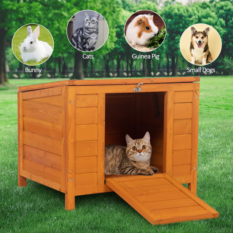 Wooden Small Animal Hutch |Raised Bunny Habitat |Multi-Level Rabbit Cage |Wooden Pet House |with Ladder |Small Animal Cottage Hutch |Brown Wooden Bunny Enclosure |Tiered Rabbit Hutch with Ramp |Elevated Cat & Rabbit House |Small Pet Habitat with Ladder |Rustic Wood Bunny Shelter