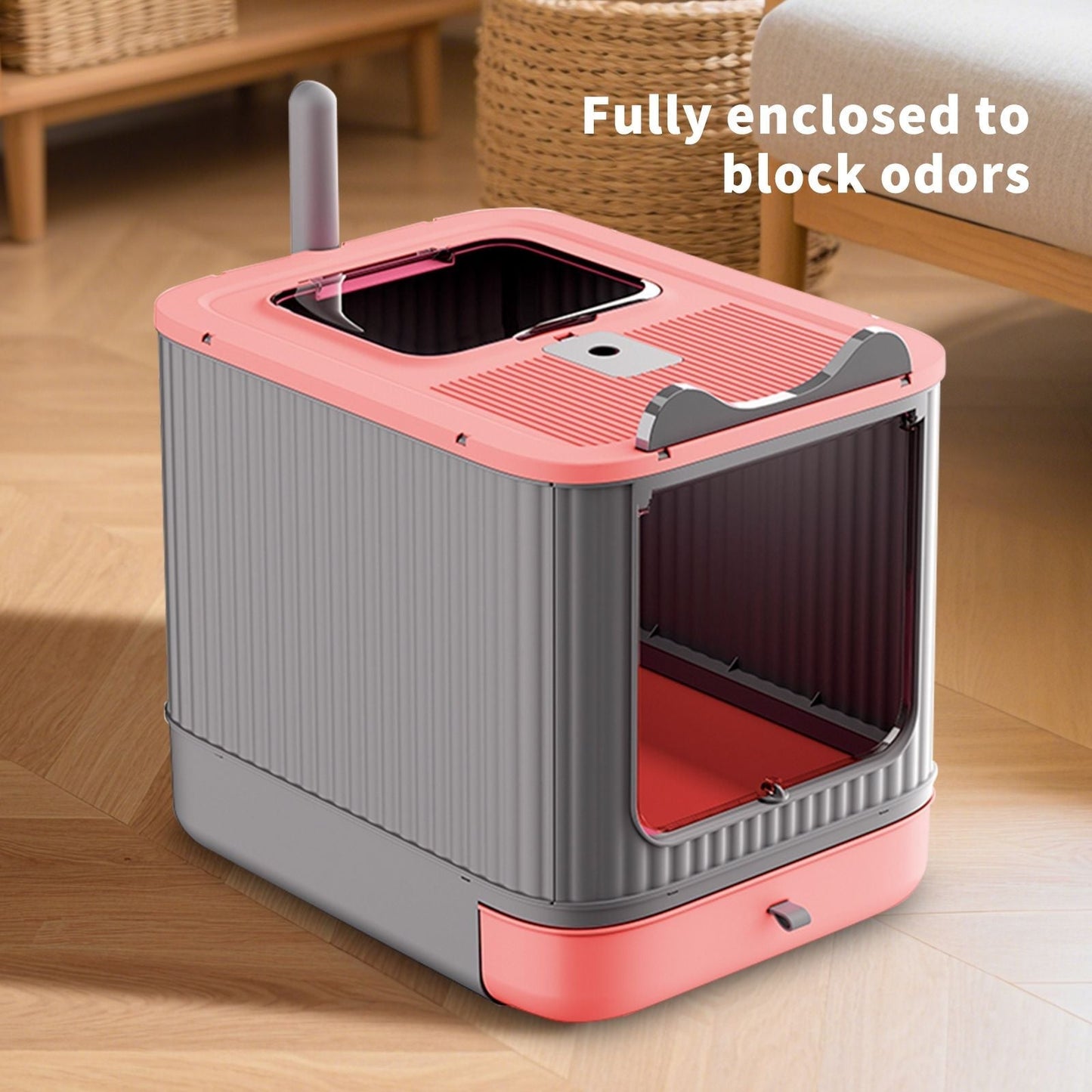 Foldable drawer style cat litter box with collapsible design and compact dimensions