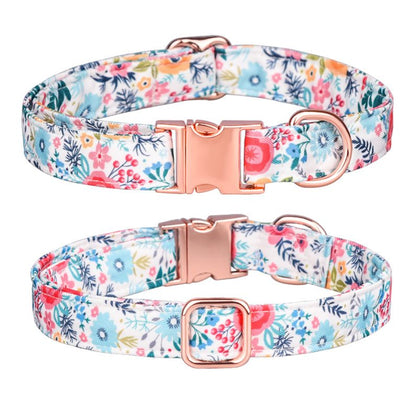 Sunflower printed cotton pet collar with adjustable fit and metal buckle.