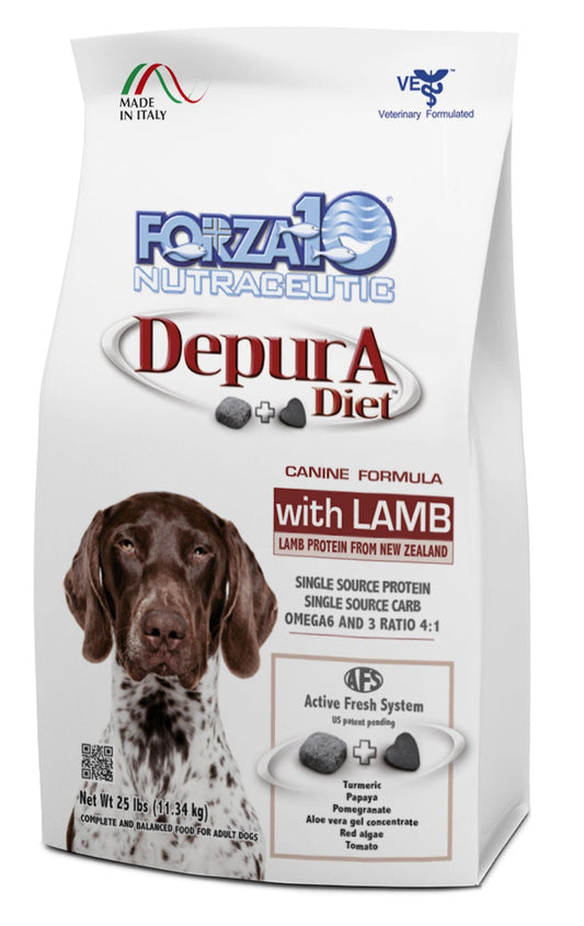 Active Dog Depura Lamb 18lb dog food - ideal for allergies, gluten-free, single protein source.