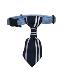 Blue Stripe Pet Collar with Tie featuring deep blue stripe design and adjustable fit for dogs and cats.