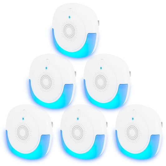 Ultrasonic mouse repellent devices with blue LED lights for effective rodent control.