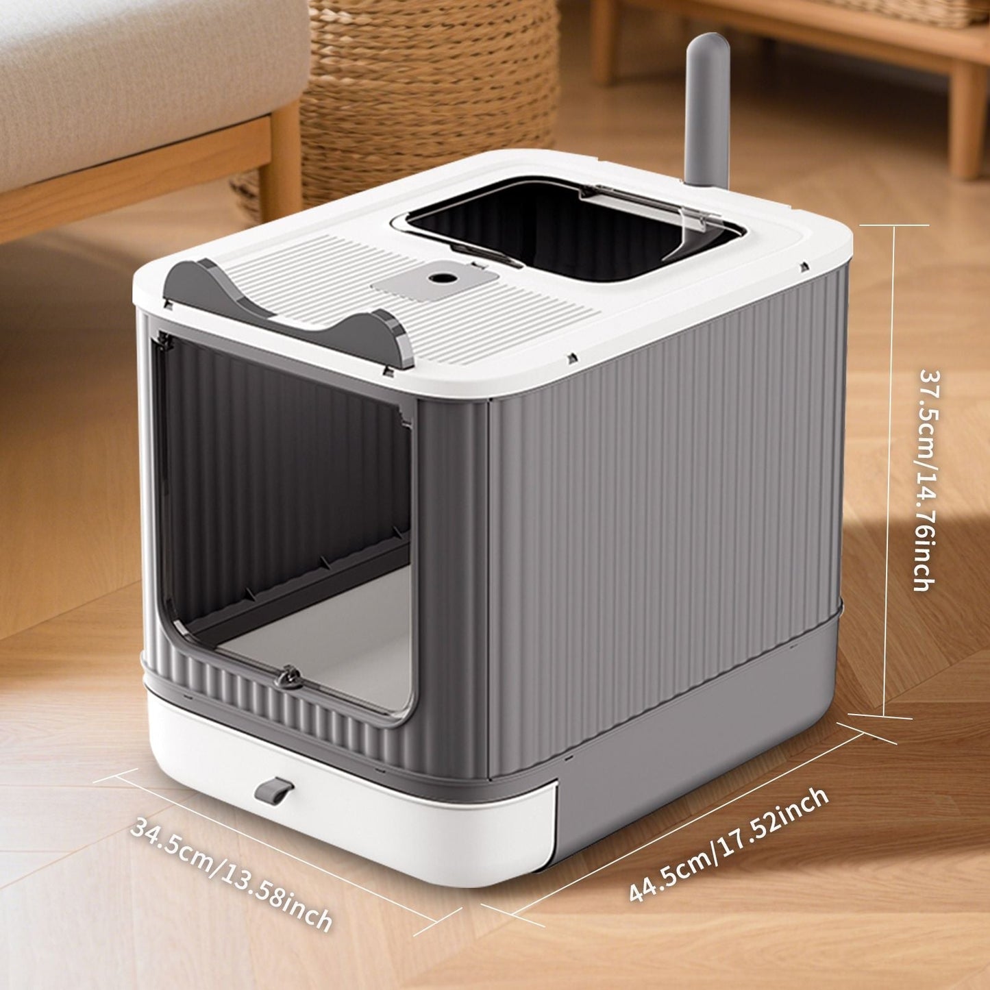 Foldable drawer style cat litter box with collapsible design in compact size