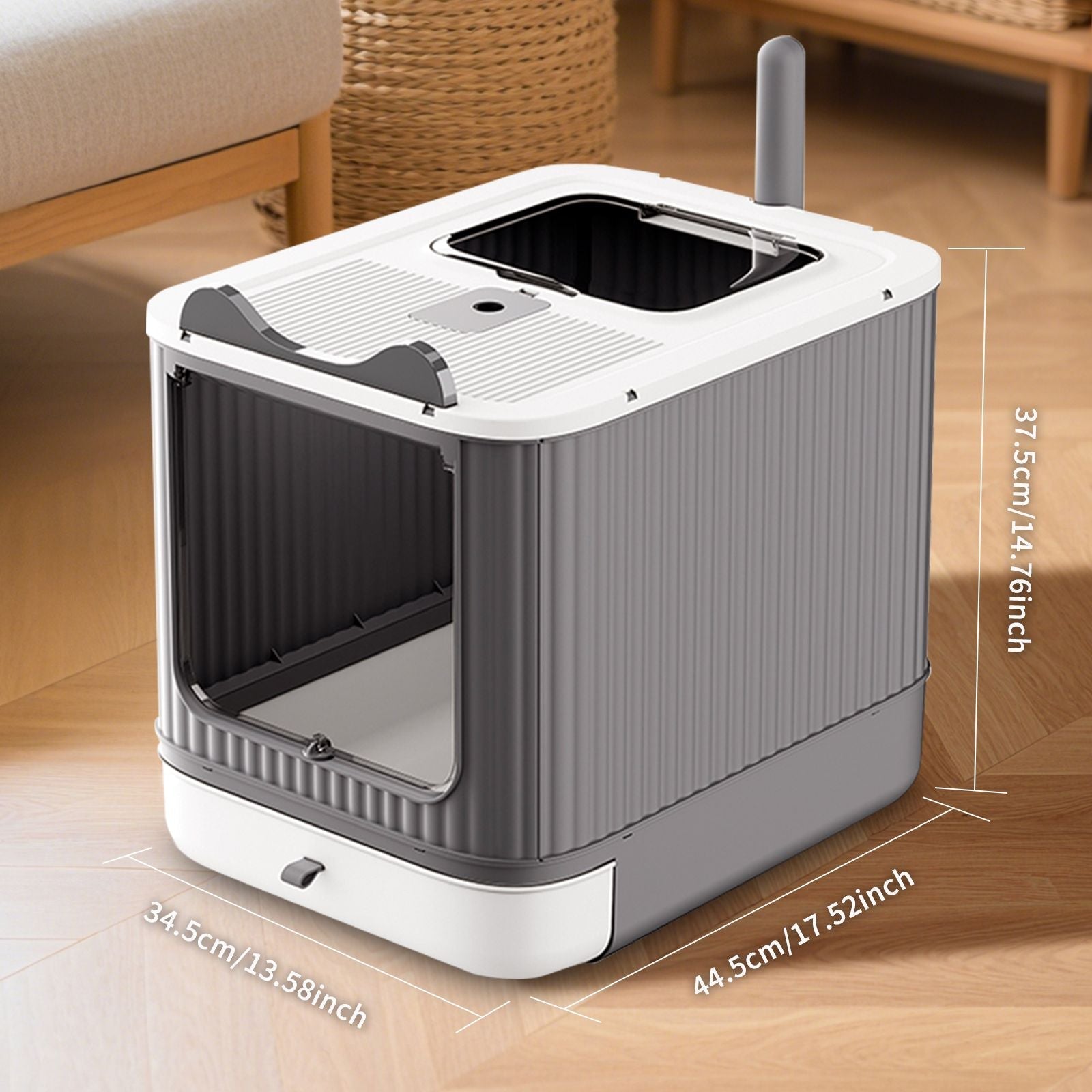 Foldable drawer style cat litter box with collapsible design in compact size