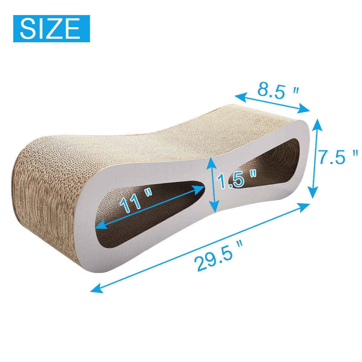 Cat-eyed cat scratcher lounge in original wood color made of non-toxic corrugated board with catnip included