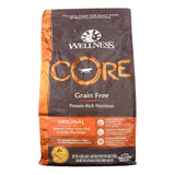 Wellness Pet Products Dog Food packaging, grain-free formula, high-quality protein.