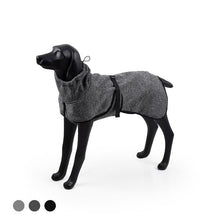 Water-repellent softshell dog jacket in gray on mannequin, adjustable fit. Water Repellent Softshell