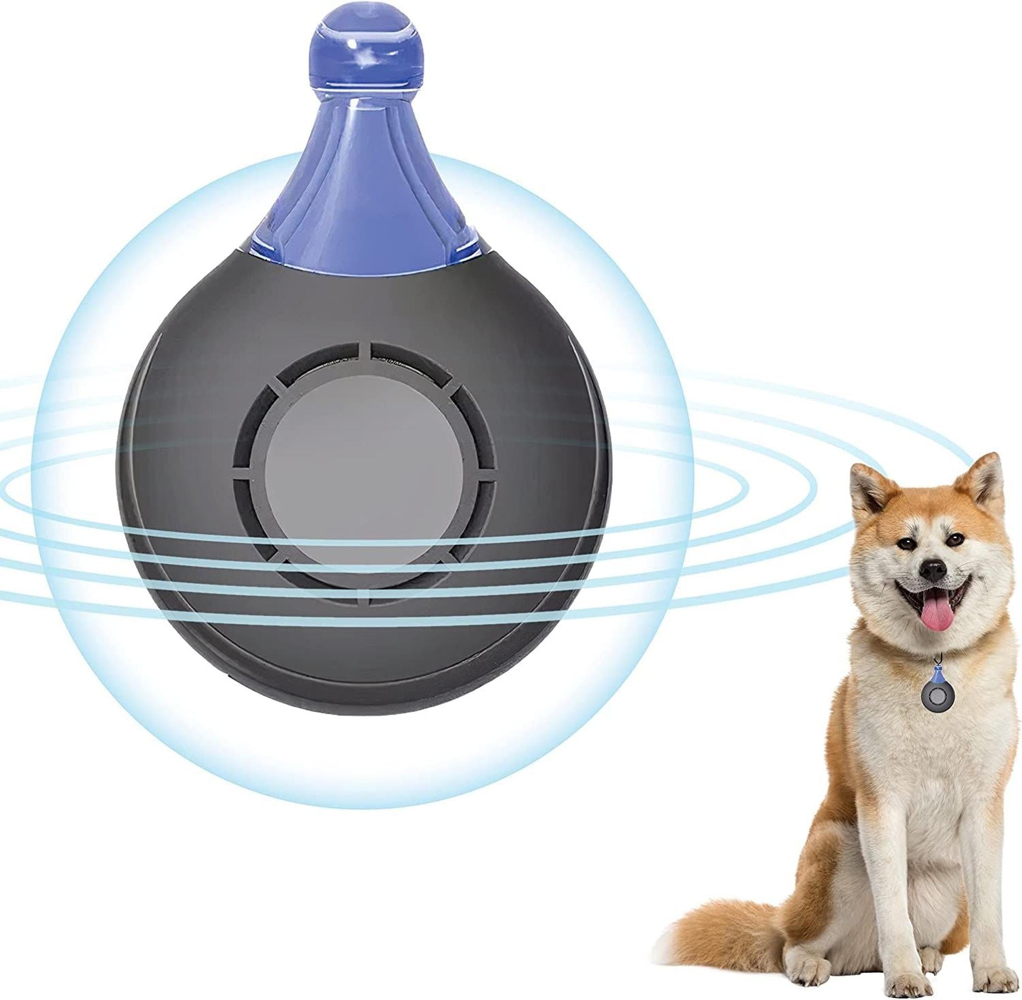 Ultrasonic flea and tick repeller with high-frequency waves next to a dog, chemical-free pet protection device.