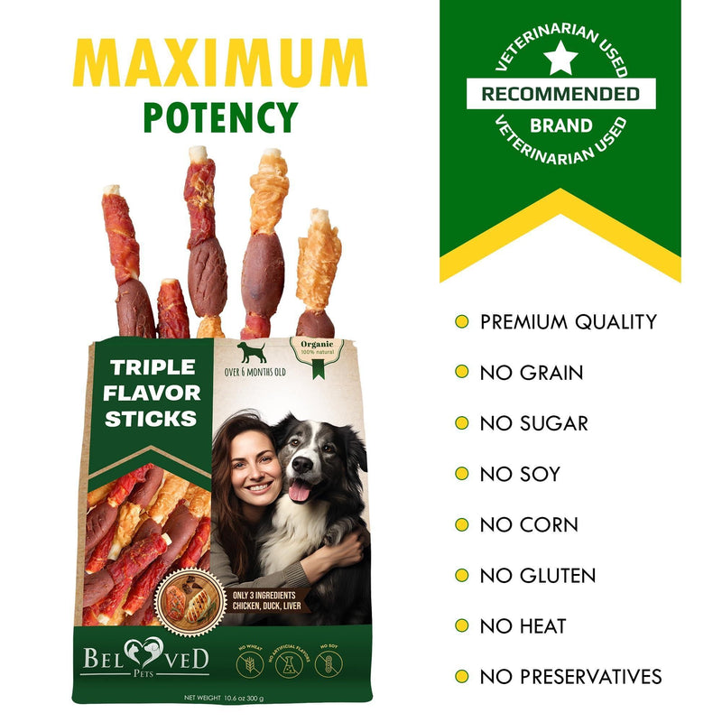 Triple Delight Dog Chews |Three-Meat Rawhide Treats |Triple Flavor Dog Sticks |Natural Trio Chews for Dogs |Triple Treat Rawhide Chews |Meaty Trio Dog Chews |Triple Protein Dog Treats |Three-Flavored Chew Sticks |Ultimate Triple Meat Dog Chews |Triple Bliss Dog Chews